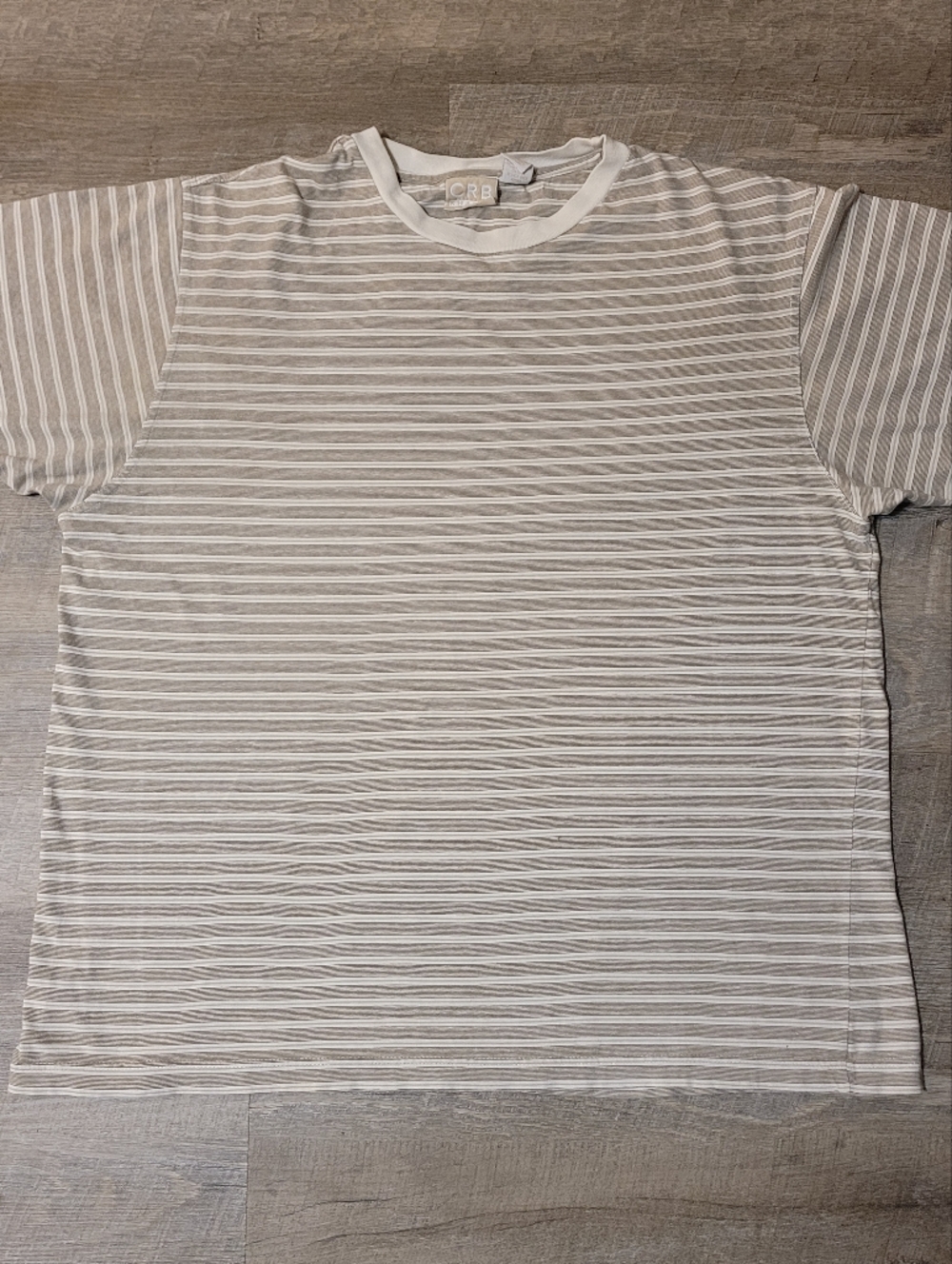 Striped Short Sleeve Tee in Beige and White